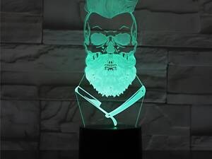 3D светодиодный светильник Barber Skull. LED светильник для барбершопа, 7 цветов