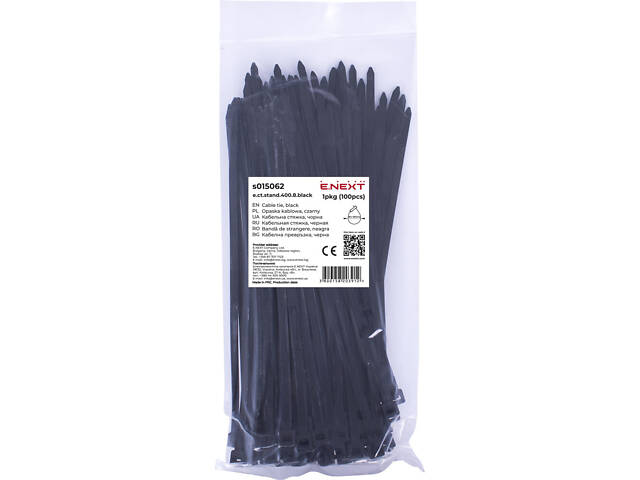 400х8мм Кабельна стяжка (хомут) нейлон чорний (100 шт.) [s015062] e.ct.stand.400.8.black E.NEXT - Фото 1