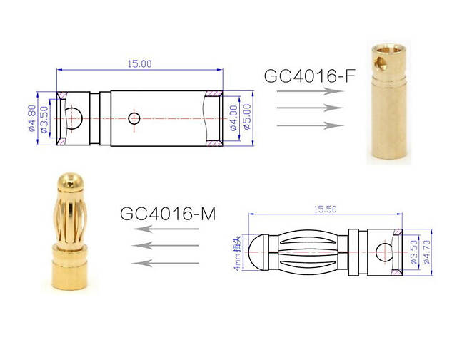 50 шт - Коннекторы AMASS PLUG 4.0MM Male - Фото 2