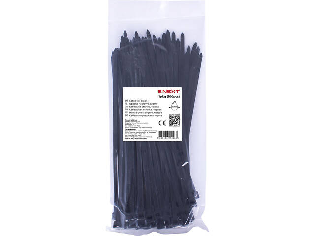 760х9мм Кабельна стяжка (хомут) нейлон чорний (100 шт.) [s015068] e.ct.stand.760.9.black E.NEXT - Фото 1