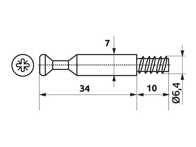 7х30 гвинт меблевий ПВХ кожух цинк жовтий різьба L10 (100шт.) [3M0003M03717907450] потайна PH2 MINIFIX - Фото 2