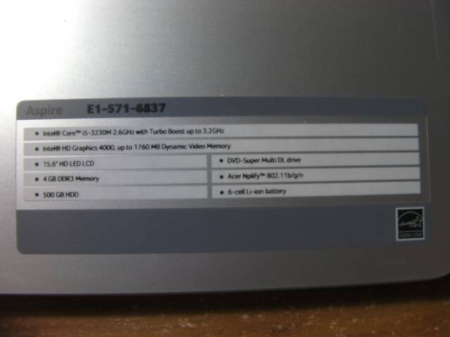 Acer Aspire Е1-571 15.6' LED Core І5-3230M 4х2.60ГГц-3.20ГГц 8ГБ/320ГБ ВебКа Рoбоча Батарея та Новий 96-Вт Б/Ж із США #1 - Фото 4