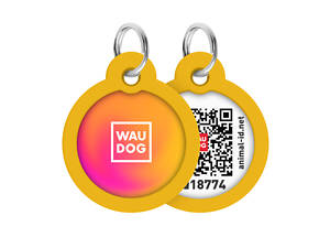 Адресник для собак і котів металевий WAUDOG Smart ID з QR паспортом, малюнок 'Градієнт помаранчевий', коло, Д 30 мм