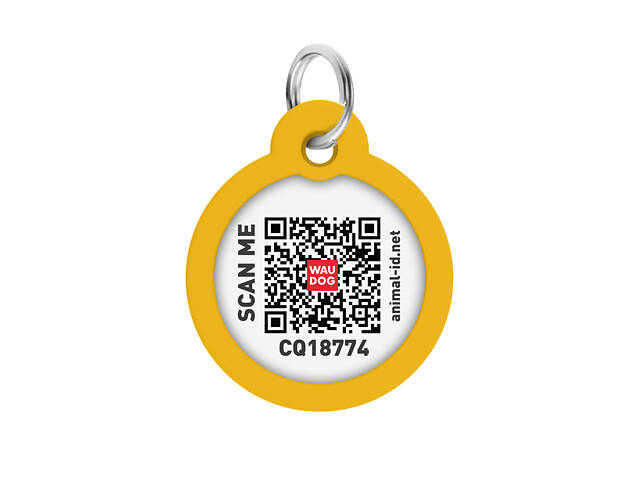 Адресник для собак і котів металевий WAUDOG Smart ID з QR паспортом, малюнок 'Градієнт помаранчевий', коло, Д 30 мм - Фото 3