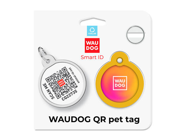 Адресник для собак і котів металевий WAUDOG Smart ID з QR паспортом, малюнок 'Градієнт помаранчевий', коло, Д 30 мм - Фото 5