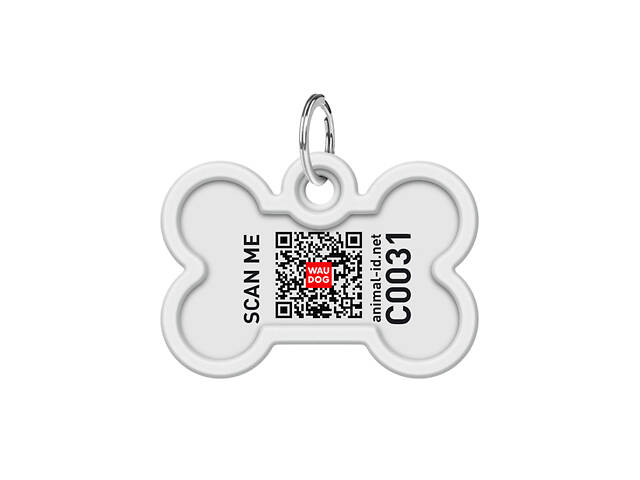 Адресник для собак і котів металевий WAUDOG Smart ID з QR паспортом, малюнок 'Земля', кістка, Д 40 мм, Ш 28 мм - Фото 3