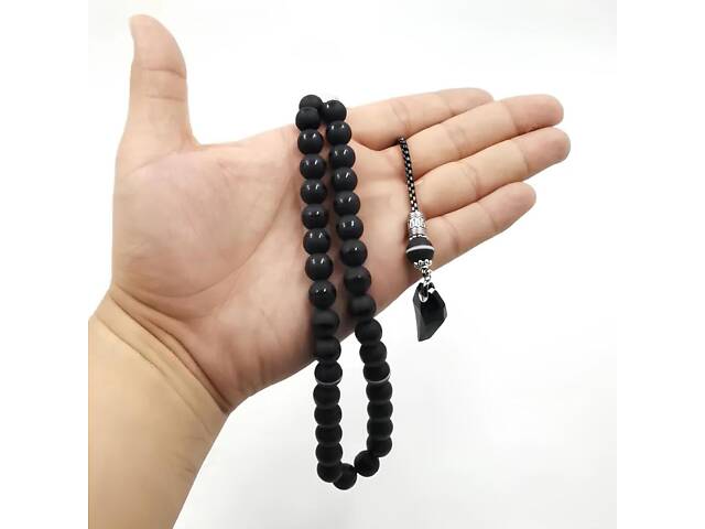 Агатові чотки RESTEQ з металевим китицем — 33 намистини по 10 мм, 27 см, чотки з агату - Фото 2