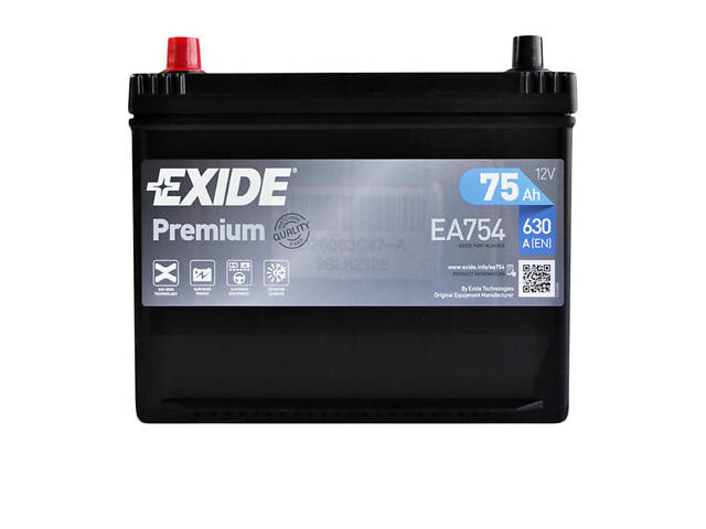 Автомобільний акумулятор EXIDE Premium Asia 75Аh 630A R+