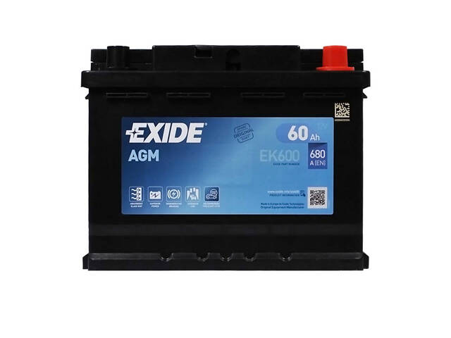Акумулятор автомобільний EXIDE Start-Stop AGM (EK600) 60Аh 680A R+