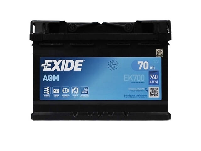 Автомобільний аккумулятор EXIDE Start-Stop AGM 70Аh 760A R+