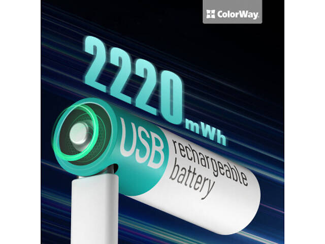Акумулятор ColorWay AA USB-С 2220 mAh 1.5V (2шт) (Li-Polymer) (CW-UBAA-10) - Фото 10