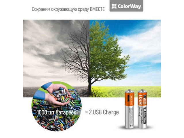 Акумулятор ColorWay AAA USB-micro 400 mAh * 2 (CW-UBAAA-01) - Фото 4