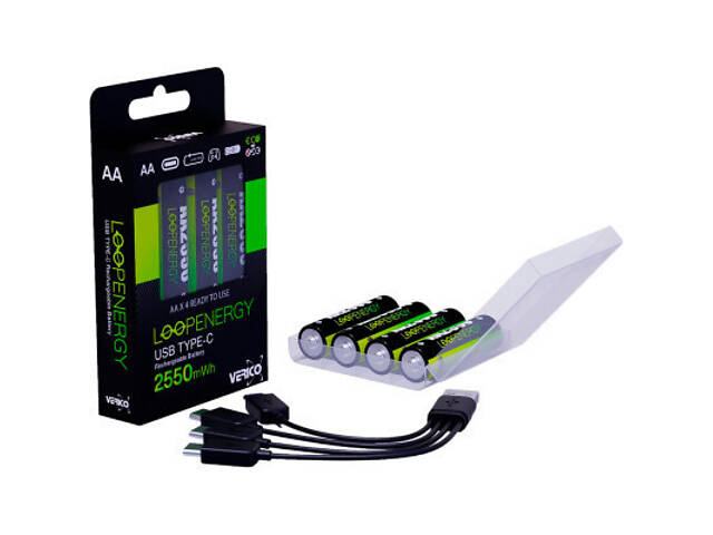 Акумулятор Verico AA USB Type-C 1700mAh 1.5V Li-ion * 4 (LoopEnergy) (1UDBT-A1WEAC-NN) - Фото 3