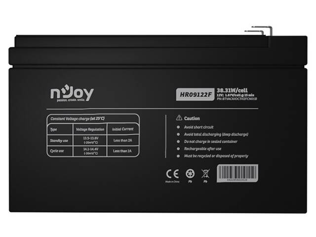 Аккумуляторная батарея nJoy HR09122F 12V 9AH (BTVACIUOCTH2FCN01B) AGM - Фото 2