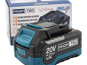 Аккумуляторная батарея PROFI-TEC PT2040VX POWERLine : 20V, 4.0Аh, с индикатором заряда, высокоточная (007021)