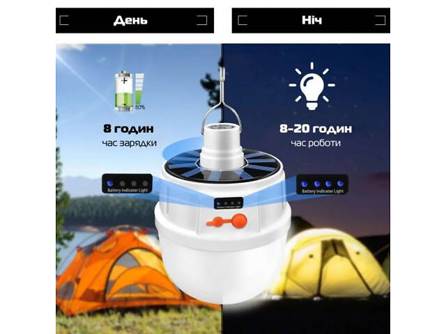 Акумуляторна кемпінгова LED лампа світильник із сонячною панеллю 5 режимів до 8 годин X-Balog BL-2025 - Фото 12