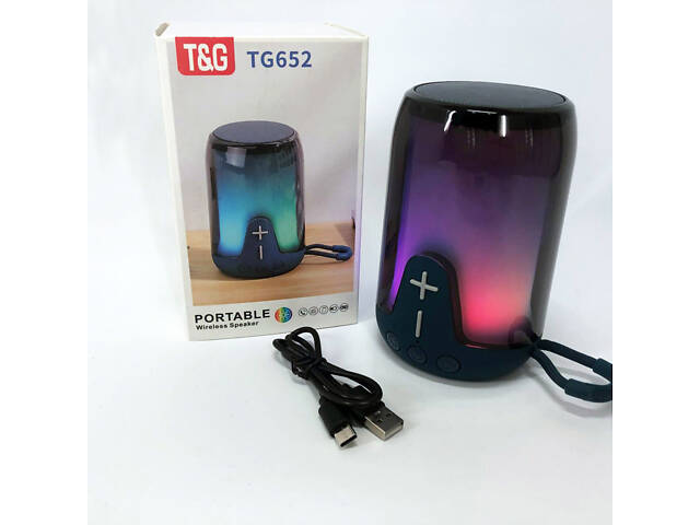 Акумуляторна переносна колонка TG652 5W з RGB підсвічуванням та ремінцем, блютуз колонка. Колір: синій - Фото 1