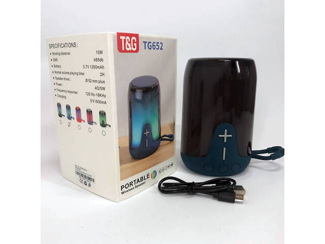 Акумуляторна переносна колонка TG652 5W з RGB підсвічуванням та ремінцем, блютуз колонка. Колір: синій - Фото 2