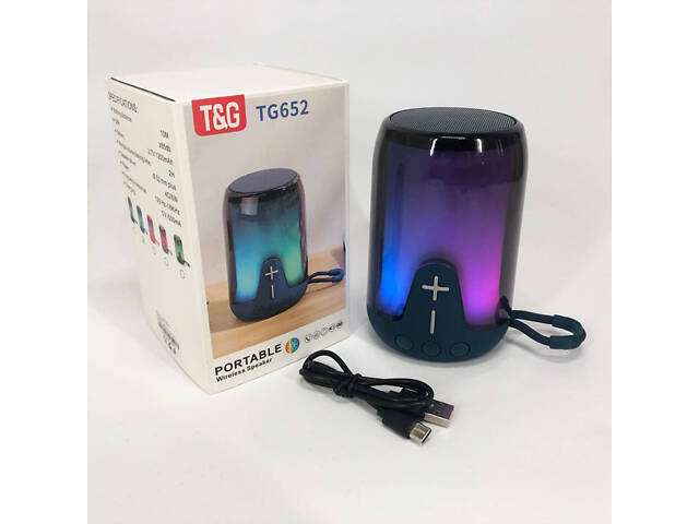 Акумуляторна переносна колонка TG652 5W з RGB підсвічуванням та ремінцем, блютуз колонка. Колір: синій - Фото 5