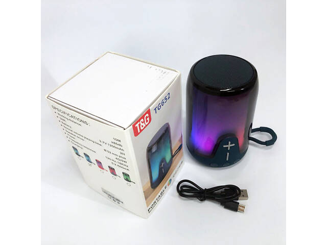 Акумуляторна переносна колонка TG652 5W з RGB підсвічуванням та ремінцем, блютуз колонка. Колір: синій - Фото 6