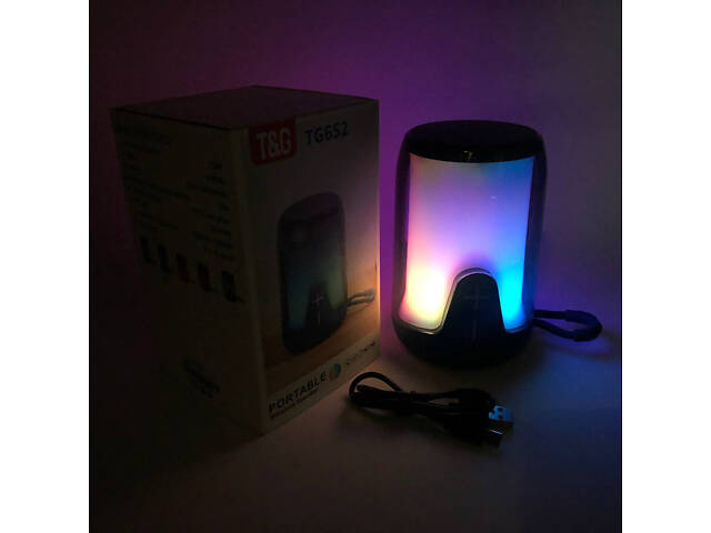 Акумуляторна переносна колонка TG652 5W з RGB підсвічуванням та ремінцем, блютуз колонка. Колір: синій - Фото 7
