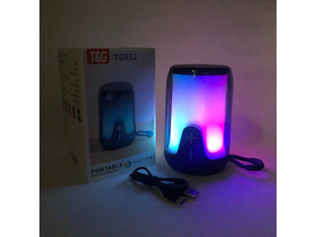 Акумуляторна переносна колонка TG652 5W з RGB підсвічуванням та ремінцем, блютуз колонка. Колір: синій - Фото 8