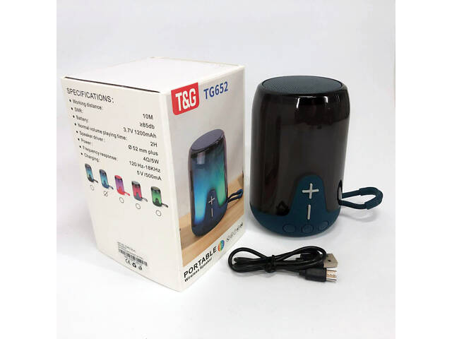 Акумуляторна переносна колонка TG652 5W з RGB підсвічуванням та ремінцем, блютуз колонка. Колір: синій - Фото 9