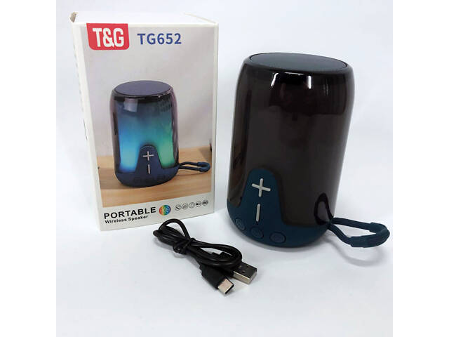 Акумуляторна переносна колонка TG652 5W з RGB підсвічуванням та ремінцем, блютуз колонка. Колір: синій - Фото 10