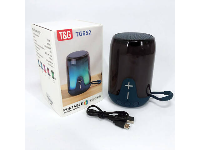 Акумуляторна переносна колонка TG652 5W з RGB підсвічуванням та ремінцем, блютуз колонка. Колір: синій - Фото 11