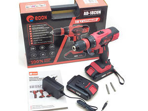 Акумуляторний шуруповерт Edon AD-18CUN, + 2 Акб Li‑ion 18В + зарядне + кейс (1350 об/хв., 10Нм, 2 швидкості)