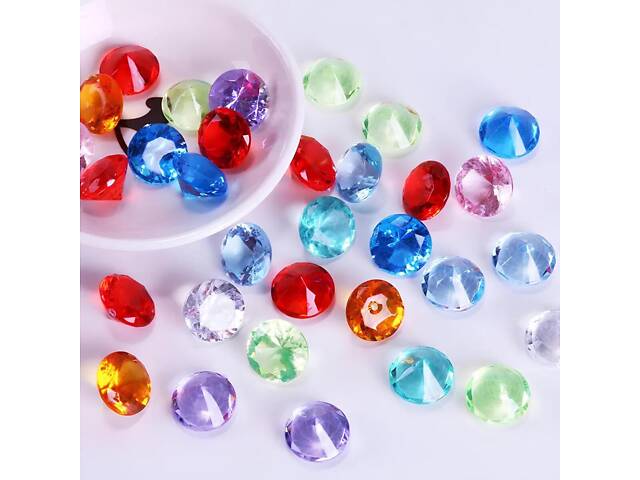 Акриловые бриллианты RESTEQ разноцветные, 50 шт в упаковке — декоративные акриловые камни для украшений, творчества и де - Фото 1