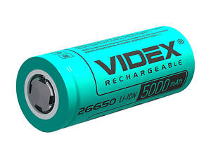 Акумулятор 1 штука VIDEX 26650 5000 mAh Li-Ion 3.7V 20A (30A) без захисту високострумовий Літій-Іонний ORIGINA