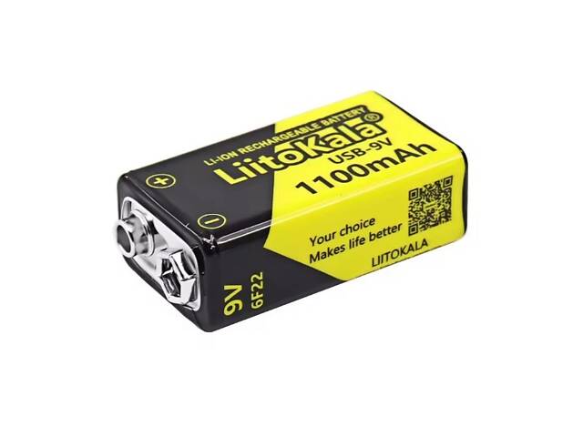 Акумулятор 9V 6F22 крона LiitoKala USB-9V 1100mAh Li-ion USB Type-C - Фото 2