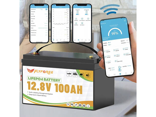 Акумулятор FLYFOREE LiFePO4 12V/100AH (1280W*h) Bluetooth - Фото 5