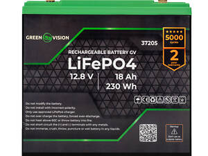 Акумулятор GV LiFePО4 12V (12,8V) - 18 Ah (230Wh) (37205)