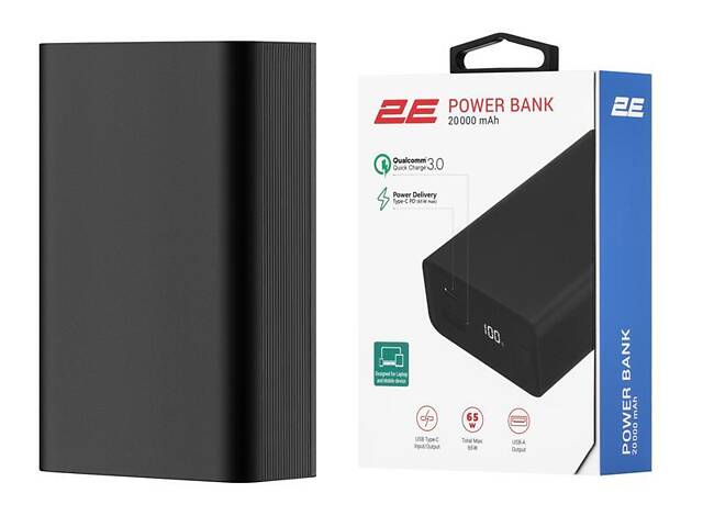Акумулятор портативний літій-іонний Power Bank 2E 20000мА·год, 65Вт, PD, QC, чорний (2E-PB2014PD-BLACK) - Фото 1