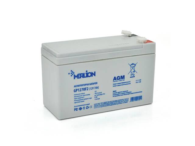 Акумуляторна батарея MERLION AGM GP1270F2 12 V 7Ah ( 150 x 65 x 95 (100) ) White Q10/480