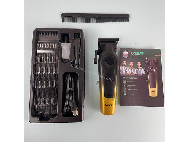 Акумуляторна машинка для стрижки VGR V-196, 8 насадок, 7000 RPM, 2000 mAh, LED-дисплей, XPRO (46071-VGRV-196 GREEN_554) - Фото 7