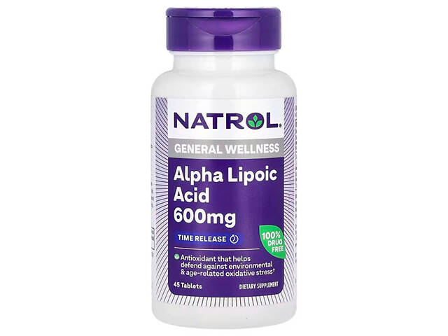 Альфа-липоевая кислота, замедленное высвобождение, Alpha Lipoic Acid, Natrol, 600 мг, 45 таблеток Альфа-липоевая кислота, замедленное высвобождение, Alpha Lipoic Acid, Natrol, 600 мг, 45 таблеток