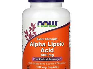 Альфа-ліпоєва кислота, Alpha Lipoic Acid, Now Foods, підвищена міцність, 600 мг, 120 вегетаріанських капсул