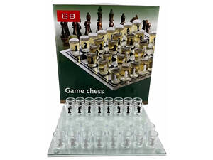 Алко П'яні шахи з чарками та скляною дошкою 24х24 см. Алкогольні шахи чарки, настільна гра 32 чарки