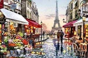 Алмазная вышивка мозаика Эйфелева башня город Париж Парижская улица на подрамнике полная 40х50