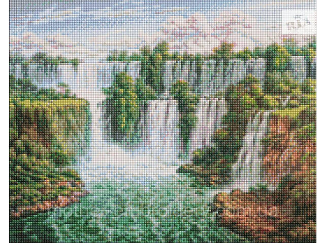 Алмазна мозаїка вишивка Мальовничий водоспад Сергій Лобач ліс на підрамнику повна викладка 5d 40х50 см