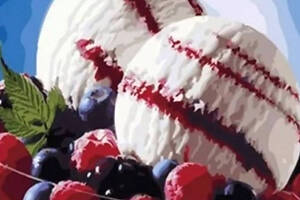 Алмазная мозаика вышивка Вкус лета ягоды с мороженым на подрамнике полная 5d 30х30