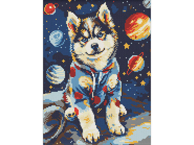 Алмазная мозаика 'Космический хаски' AMO8075, 30x40 см - Фото 1