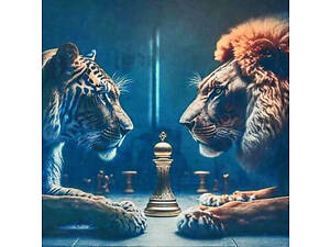 Алмазна мозаїка 'Тигр з левом' HEE13830 30х30 см