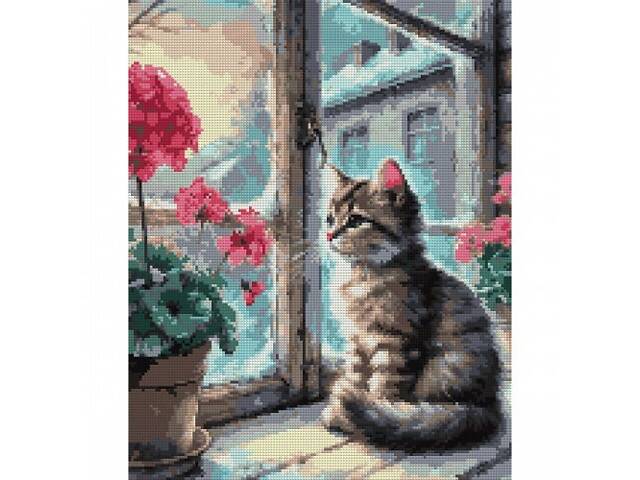Алмазна мозаїка на підрамнику Santi Квітка та кошеня 956056 40х50 см - Фото 1