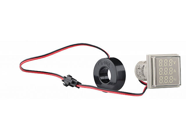 Амперметр-вольтметр-частотомір цифровий 5-100А 50-500V AC 5-99Hz ᴓ22мм квадратний білий [A0190010197] U-ADM-VAHz АСКО - Фото 1