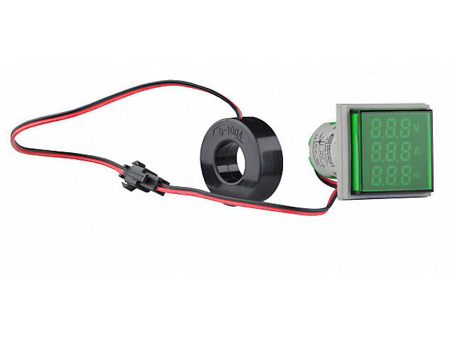 Амперметр-вольтметр-частотомір цифровий 5-100А 50-500V AC 5-99Hz ᴓ22мм квадратний зелений [A0190010194] U-ADM-VAHz АСКО - Фото 1