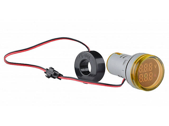 Амперметр-вольтметр цифровий 5-100А 50-500V AC ᴓ22мм круглий жовтий [A0190010175] U-ADM-VA АСКО - Фото 1